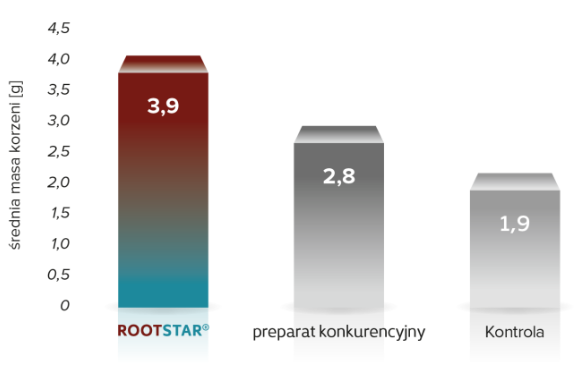 Wpływ stosowania ROOTSTAR® na średnią masę korzeni truskawki