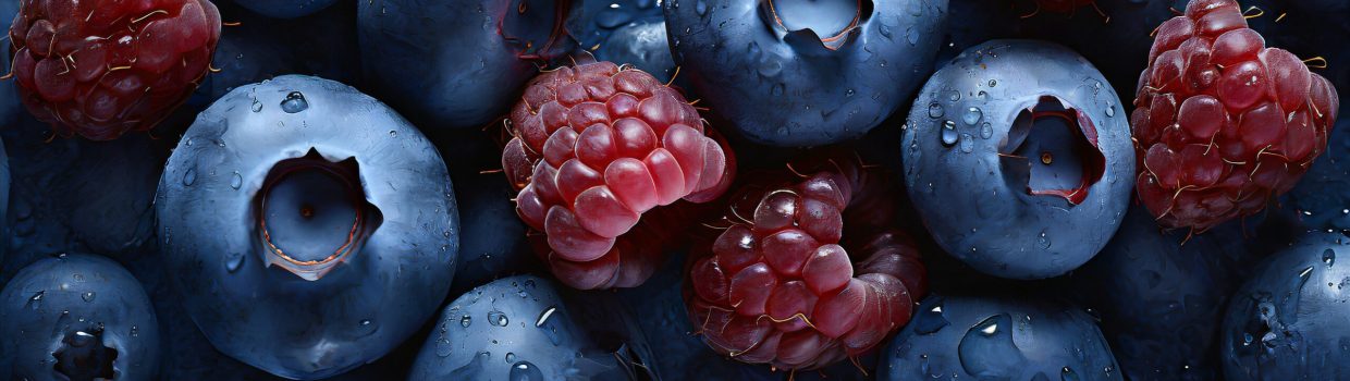 Owoce maliny i borówki amerykańskiej, dekoracja tło, generative ai